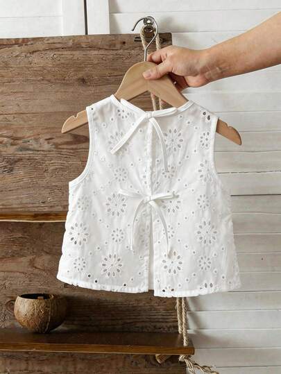 SHEIN Young Girl S Babygirl Cute Summer Casual Versatile White Floral Embroidery Camisole