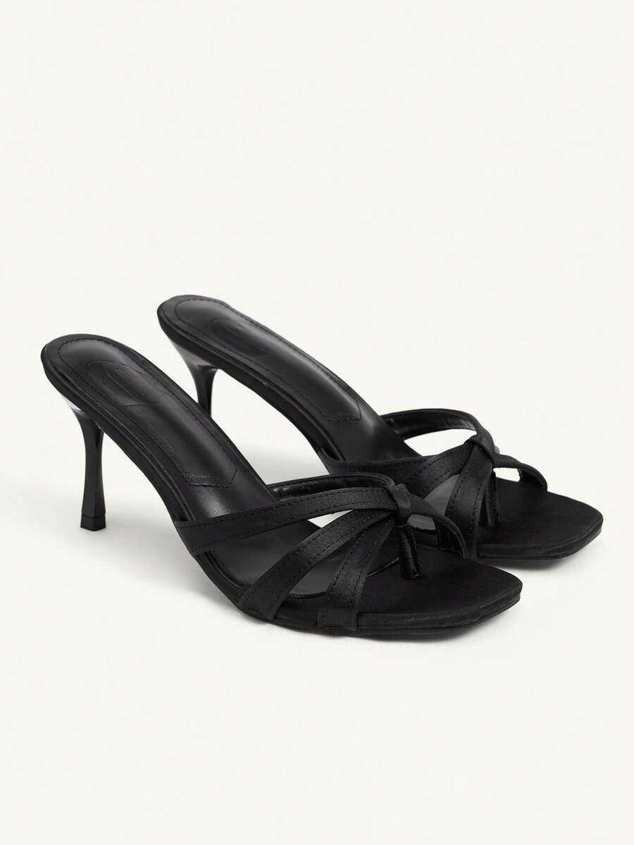 CUCCOO CHICEST 女士时尚方头金色平底人字拖凉鞋，简约细高跟派对礼服凉鞋，适合圣诞节穿着 - 黑色HS - 查看 1