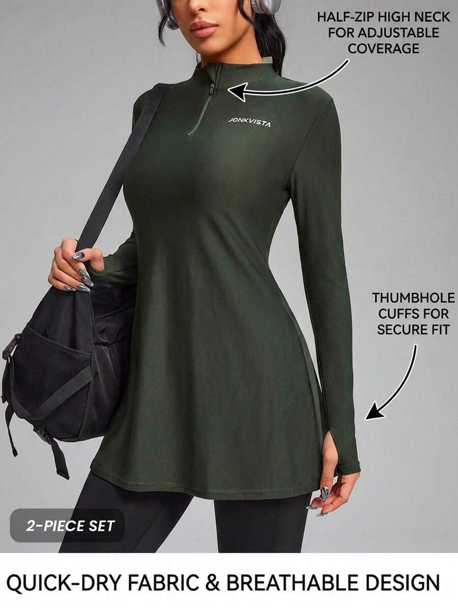 Innovista Women's Letter Print Zip-Up Hoodie And Leggings Sports Suit Activewear Top Women Modest Gym Clothes Long Sleeve Active Top Sport Top For Women Athletic Top With Sleeves Set - Multicolor - View 1