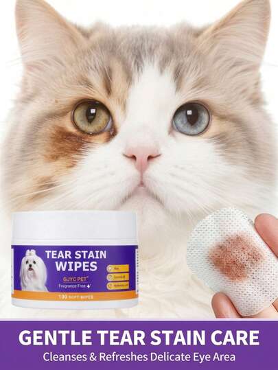 PETSIN Fragrance-Free Tear Stain Wipes For Dogs & Cats - 100 Count, Gentle Eye Cleaning Pads For Daily Use, Removes Crust & Dirt, Alcohol-Free & Soothing Formula