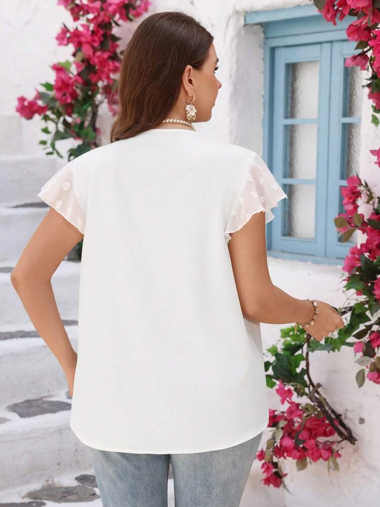 Plus Size Women V-Neck Patchwork Blouse,Summer Outfits For Women