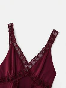 lacRébo Burgundy Summer Elegant Party Fitted Midi Dress,Lace Trim V Neckline Front Cut Out Sleeveless Design, French Style Parisian Vacation Outfit - Purple - View 10