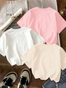 少女三件套贝壳花卉印花短袖套装，休闲舒适，适合春夏穿着，时尚百搭，适合户外活动、野餐、街头摄影、居家、上学、节日庆典等场合，也是馈赠佳品。 - 彩色 - 查看 2