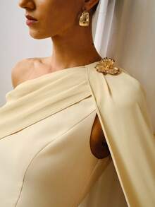 ZEYLAH Spring & Summer Asymmetric-Shoulder Flared Jumpsuit - Yellow - View 2