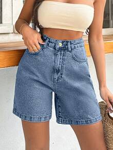 EURMUSE 100%Cotton Rigid Medium Wash Women Short - Baby Blue - View 7