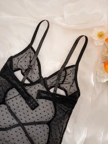 Váy ngủ ren hở lưng họa tiết trái tim gợi cảm khi đi chơi - màu đen - Xem 6