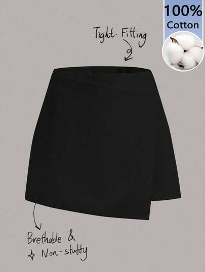 Tseoso Minifalda negra sólida 100% algodón con bajo asimétrico - Conjunto elegante básico para formal, escuela, trabajo, citas, vacaciones, temporada de graduación de primavera/verano y salidas