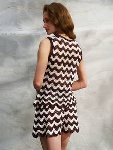 Airaco Conjunto de top de punto y shorts informales para mujer - Café integral - Ver 2