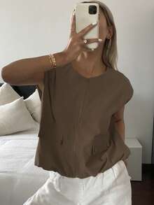 DAZY Summer New Loose Casual Sleeveless Vest, Business Casual Style For Women - Coffee Brown - View 3