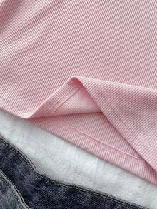 SHEIN Teenager Mädchen Einfarbig Rundhals Figurbetonte Lässig Kurz Arm T-Shirt - Pink - Übersicht 6