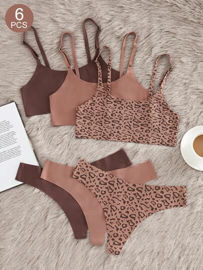 Snug Zone 3件套休闲豹纹低腰无衬垫无钢圈文胸套装（女士）
