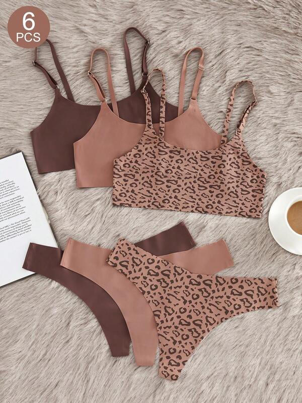 Snug Zone Set de 3 sujetadores casuales sin acolchado y sin almohadillas de estampado de leopardo de talle bajo para mujeres