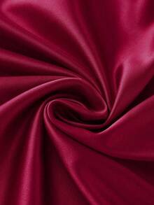 SHEIN Clasi Plus Size Women's Elegant Romantic 3D Pearl Decor Camisole Waist Slimming Short Satin Burgundy Dress, Summer - Burgundy - View 6