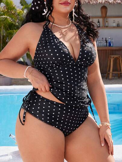 Swim Mod Plus Size Women's Sweet Polka Dot Print Beach Vacation Bikini Set