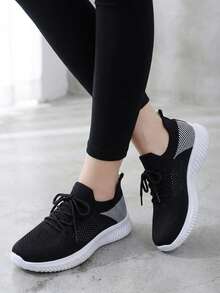 Tenis Deportivos para Mujer Ligeros Transpirables Tipo Running con Suela Chunky Antiderrapante - negro - Ver 3