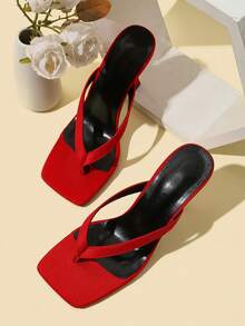 Glamine Women's Classic Minimalist Striped Thong High Heel Sandals - Red - View 5