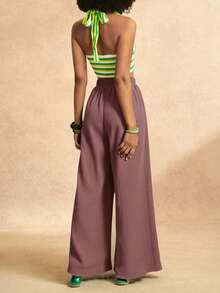 Zivah 女士几何图案绿色度假阔腿长裤，适合音乐节和假期穿着 - 淡紫色 - 查看 2