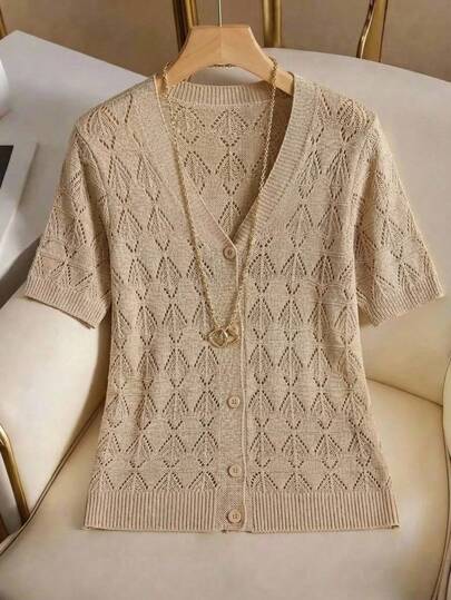 EMERY ROSE New Loose Hollow-Out Knitted Cardigan, Fashionable Design For Women, Summer Casual Outfit For Women Summer Top Summer Outfits For Women