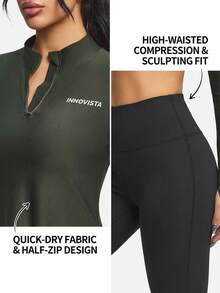 Innovista Women's Letter Print Zip-Up Hoodie And Leggings Sports Suit Activewear Top Women Modest Gym Clothes Long Sleeve Active Top Sport Top For Women Athletic Top With Sleeves Set - Multicolor - View 7
