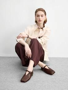 CUCCOO BIZCHIC 法式复古方头高帮系带女鞋春季新款真皮厚跟奶奶鞋通勤百搭小皮鞋 - 棕色 - 查看 6