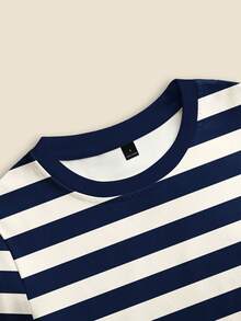 Resyla 2pcs Women Casual Striped T-Shirt & Pants Set - Blue and White - View 3