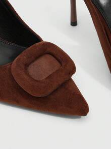 CUCCOO SZL Scarpe da donna per tutte le stagioni, nuove, in tessuto, con fibbia, punta affusolata, tacco sottile, eleganti e sexy, versatili, con fodera in pile, tacco alto, eleganti e sexy, versatili, adatte per l'uso quotidiano, di carattere, alla moda - Caffè Marrone - Visualizzare 5