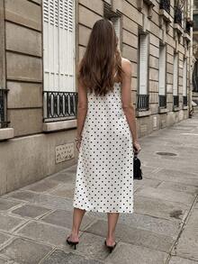 Pariaura Women's New V-Neck Lace Trim Side Slit Maxi Slip Dress - White - View 2