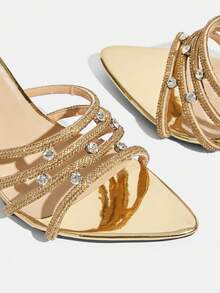 CUCCOO TILAWA Tacones altos elegantes para mujer - Un diseño delicado con rhinestones y un diseño de slip-on, perfectos para fiestas y eventos formales, stilettos - Dorado - Ver 5