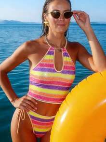 INAWLY Ensemble 2 pièces Top bandeau et short décontracté sexy dégradé pour femmes, tenue de plage - Multicolore - Voir 5