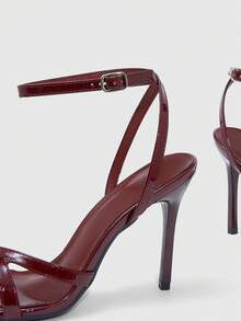 CUCCOO SZL Sandal Hak Tinggi Ujung Persegi Warna Burgundy, Gesper Logam, Sepatu Hak Tinggi Ramping untuk Kencan, Pesta, Prom, dan Musim Panas - Cermin merah anggur - View 6