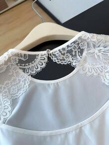 Franclia Women's Elegant White Camisole, Contrast Lace Back, Hollow Tie Design, Suitable For Commuting, Vacation And Outings - White - View 5