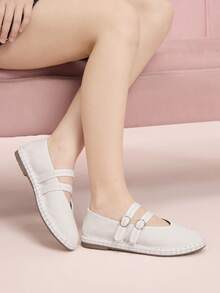 CUCCOO DOLLMOD Giày nữ màu trắng thời trang kiểu Mary Jane mũi tròn, quai kép, thích hợp đi làm, hẹn hò, dự tiệc, mua sắm, đi học, dễ thương, ngọt ngào. - trắng - Xem 3