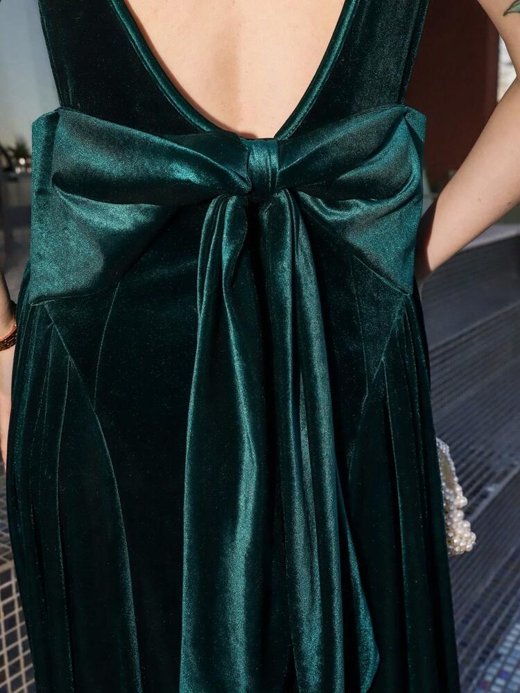 green velvet backless dress Green Velvet Backless Dress With Cross Straps