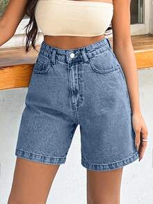 EURMUSE 100%Cotton Rigid Medium Wash Women Short - Baby Blue - View 8