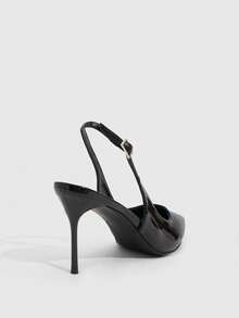 CUCCOO SZL Zapatos de mujer nuevos de estilo europeo y americano, moda simple francesa, tacón alto con esquema de color, tacón fino, punta afilada, slingback, empeine bajo, borde cuadrado y circular, hebilla, sexy, cómodos, ligeros, holgados, slip-on, versátiles para ir al trabajo, primavera, otoño, cuatro estaciones, tela de PU, zapatos clásicos de oficina, moda callejera, fiesta, citas, elegantes, zapatos de primavera - Negro - Ver 3