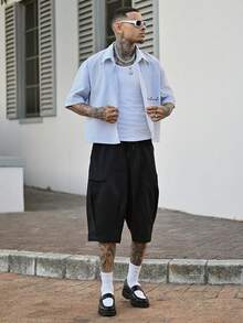 Devon Thys Men's Black Retro Casual Loose Fit Versatile Summer Cargo Shorts - Black - View 6