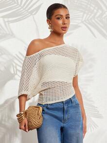 Amorya Áo thun lệch vai nhún bèo, thiết kế nhún eo, dáng rộng thoải mái, áo croptop ngắn cơ bản thời trang tối giản hiện đại, áo croptop móc len cho nữ, áo khoét lỗ, áo dệt kim cho nữ, áo lưới trắng, áo đục lỗ, áo lệch vai, áo dệt kim, áo một tay, áo choàng, áo len lệch vai, áo khoác ngoài dệt kim, áo len lệch vai, áo len mùa hè cho nữ, trang phục đồng quê cho nữ, trang phục công sở cho nữ, trang phục mùa hè cho nữ, áo len nữ. - Màu be - Xem 7