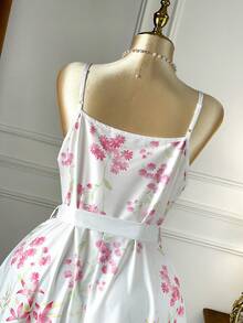 DreamSkyne Plus Size Women Floral Print Twist Ruched Waist Elegant Cami Dress, Suitable For Dates And Parties - Multicolor - View 3