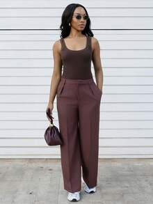 Yess Loren Maillard 阔腿优雅现代高腰西装裤，度假新年 - 鏽棕色 - 查看 3