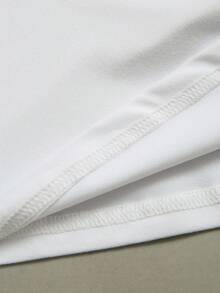 Franclia Elegant And Slim V-Neck Short-Sleeved One-Sided Drawstring Knitted White Spring And Summer Women's White T-Shirt Women's Casual T-Shirt Women's Elegant T-Shirt Women's White T-Shirt Women's Commuting Wear Women's Outing T-Shirt Women's Casual Vacation T-Shirt Women's Spring And Summer T-Shirt - White - View 4