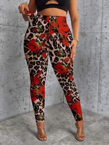 EMERY ROSE Plus Size Women Printed Pattern Slim Fit Comfortable Casual Leggings - Multicolor - View 1