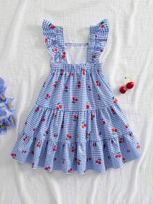 Vintaside Kids 这款少女夏季浅蓝色花园风长款吊带连衣裙，采用梭织面料，A字版型，柔和的浅蓝色调搭配精致的吊带设计，裙摆上点缀着白色小花图案，宛如春日盛开的花朵。肩带的荷叶边设计巧妙可爱，更添甜美层次感。适合假日海滩玩耍、郊游、居家休闲、婚礼、生日、派对表演等各种场合。 - 彩色 - 查看 2
