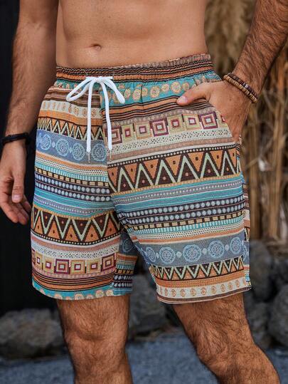 VENTUSAIL Men's Drawstring Waist Geometric Print Pocket Casual Versatile Daily Wear Shorts,Men Old Money,Daily Leisure, Weekend Trips, Outdoor Activities, Travel Expeditions, Relaxed Work Environments Or Semi-Formal Occasions, Boyfriend/Husband Gift, Anniversary /Birthday Gift Party Summer Vacation Holiday,Wedding,Spring To Summer,Easter,Y2k,Vintage,Men's Vibrant Geometric Print Beach Shorts With Drawstring Waist For Summer Casual Wear,Men's Patterned Shorts,Men's Statement Print Shorts,Men Shorts Vacation,Beach Clothes Men,Men Matching Swim Trunks