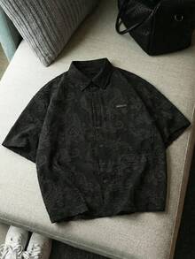 AXEPEAK Men's Casual Button-Down Short Sleeve Shirt, Street Fashion - Black - View 1