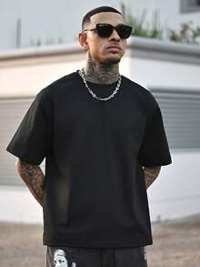 Devon Thys 男士时尚印花冰丝短袖T恤，夏季街头风 - 黑色 - 查看 4