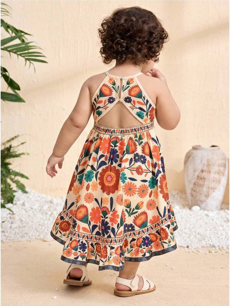 SHEIN Baby Girl Ditsy Floral Sleeveless Casual Asymmetrical Hem Dress  Toddler Vacation Dresses Boho Baby Girl Dress Summer Dress For Girls Toddler  Sun Dress Apricot Dress For Girl | SHEIN EUR