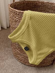 Comfortcana Camiseta de mujer de unicolor acanalada y cepillada, adecuada para uso diario - Amarillo claro - Ver 7
