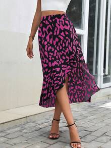 Breezaya Váy maxi nữ in họa tiết toàn thân, viền xếp ly, kiểu dáng bất đối xứng. - Màu Hồng Tươi - Xem 5