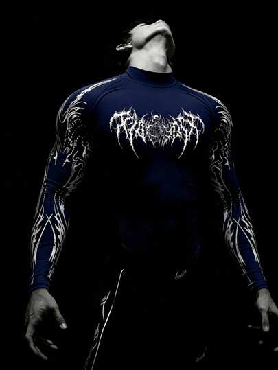 GymBeat Men's Casual Printed Stand Collar Long Sleeve T-Shirt