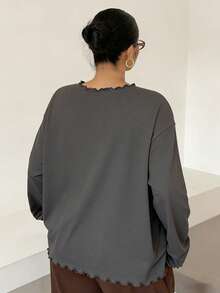 Livesso Curve 超大款黑白条纹短袖夏季T恤 - 灰色 - 查看 2